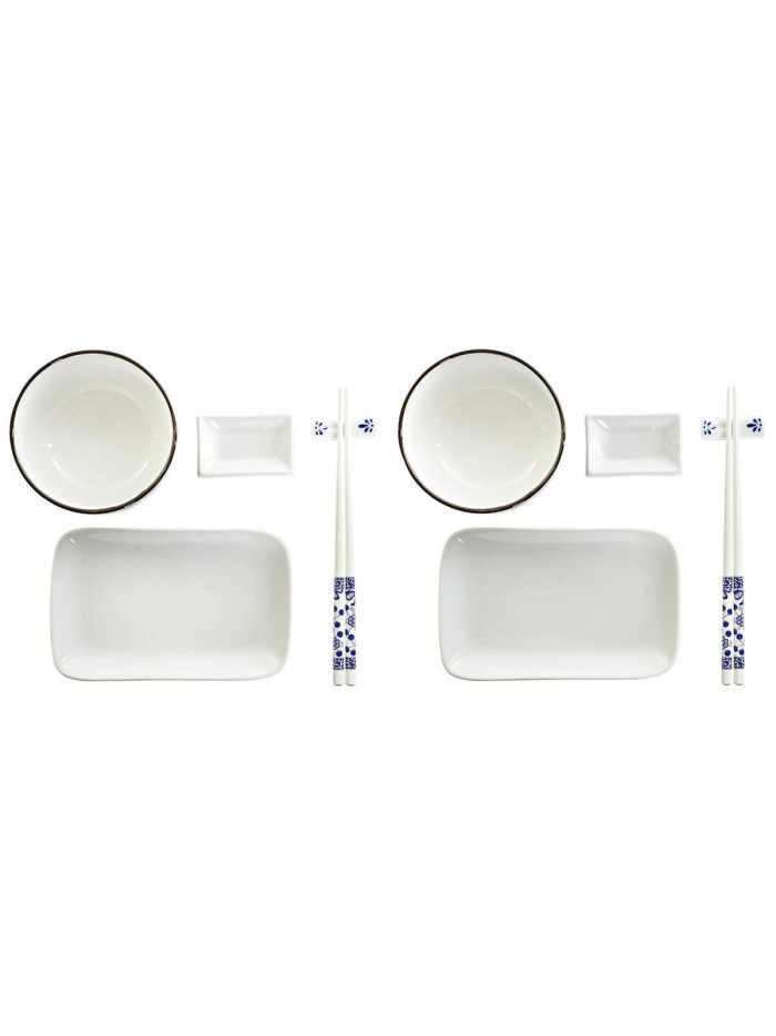 Set de Sushi DKD Home Decor 33,5 x 34,5 x 9 cm Porcelana Blanco Azul marino Oriental (33,5 x 34,5 x 9 cm)