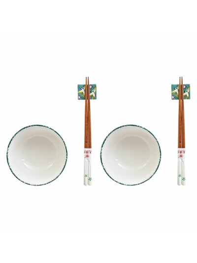 Set de Sushi DKD Home Decor 25 x 25 x 6,5 cm Porcelana Madera Blanco Verde Oriental (6 Piezas) (25 x 25 x 6,5 cm) (6 pcs)