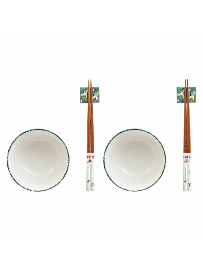 Sushi Set DKD Home Decor 25 x 25 x 6,5 cm Porcelain Wood White Green Oriental (6 Pieces) (25 x 25 x 6,5 cm) (6 pcs)