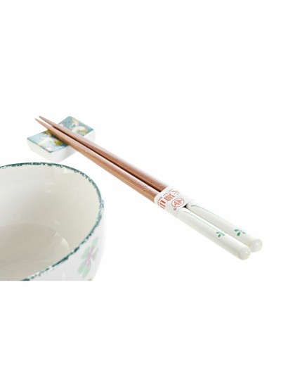 Set de Sushi DKD Home Decor 25 x 25 x 6,5 cm Porcelana Madera Blanco Verde Oriental (6 Piezas) (25 x 25 x 6,5 cm) (6 pcs)