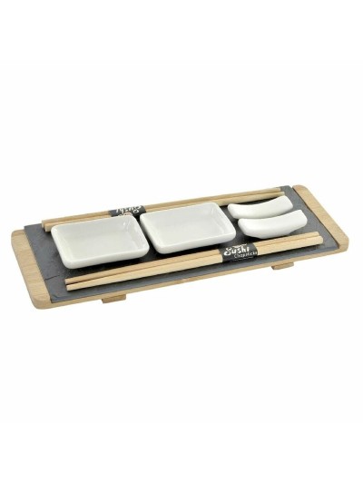 Set de Sushi DKD Home Decor Marrón Negro Natural Bambú Pizarra 30 x 10 x 3,5 cm (9 Piezas) (30 x 10 x 3,5 cm)