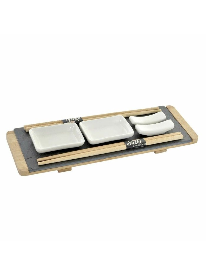 Set de Sushi DKD Home Decor Marrón Negro Natural Bambú Pizarra 30 x 10 x 3,5 cm (9 Piezas) (30 x 10 x 3,5 cm)