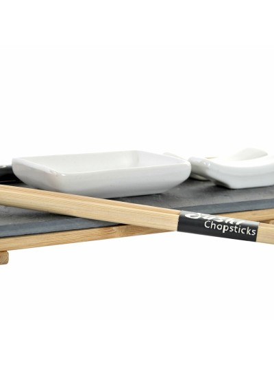 Set de Sushi DKD Home Decor Marrón Negro Natural Bambú Pizarra 30 x 10 x 3,5 cm (9 Piezas) (30 x 10 x 3,5 cm)