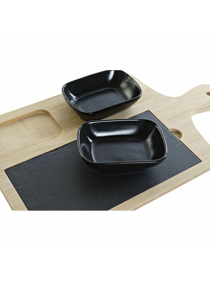 Set de Aperitivo DKD Home Decor Negro Natural Bambú Plástico Gres Pizarra Cottage 33 x 19,7 x 3,5 cm (4 pcs)