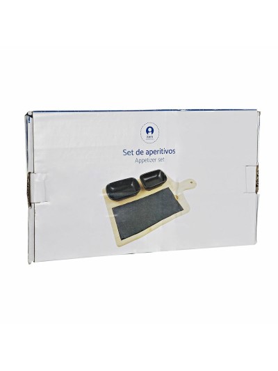 Set de Aperitivo DKD Home Decor Negro Natural Bambú Plástico Gres Pizarra Cottage 33 x 19,7 x 3,5 cm (4 pcs)