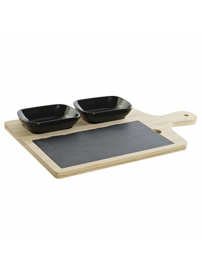 Set de Aperitivo DKD Home Decor Negro Natural Bambú Plástico Gres Pizarra Cottage 33 x 19,7 x 3,5 cm (4 pcs)