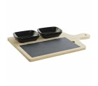 Set de Aperitivo DKD Home Decor Negro Natural Bambú Plástico Gres Pizarra Cottage 33 x 19,7 x 3,5 cm (4 pcs)