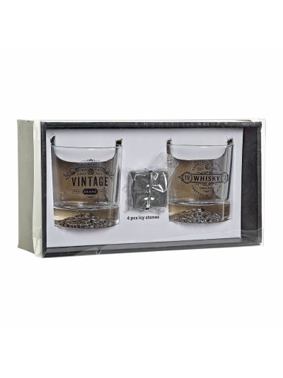 Set de Vasos DKD Home Decor Transparente Gris oscuro Cristal Piedra Loft 320 ml (6 Unidades)