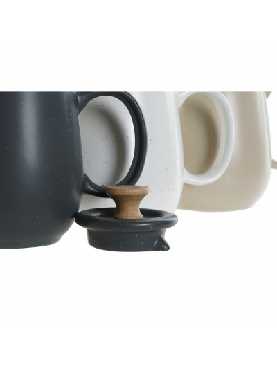 Tetera DKD Home Decor Blanco Beige Natural Gris oscuro Madera de caucho Plástico Gres 1 L 23 x 12 x 16,5 cm (3 Unidades)
