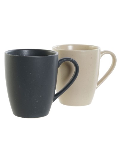 Juego de Tazas DKD Home Decor Beige Gris oscuro Madera de caucho Gres 300 ml 19 x 13 x 31 cm (4 Piezas)