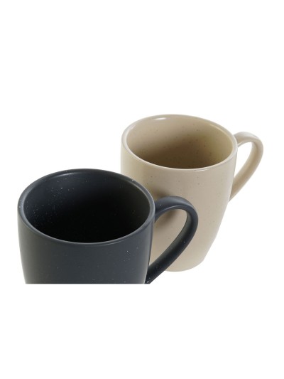 Juego de Tazas DKD Home Decor Beige Gris oscuro Madera de caucho Gres 300 ml 19 x 13 x 31 cm (4 Piezas)