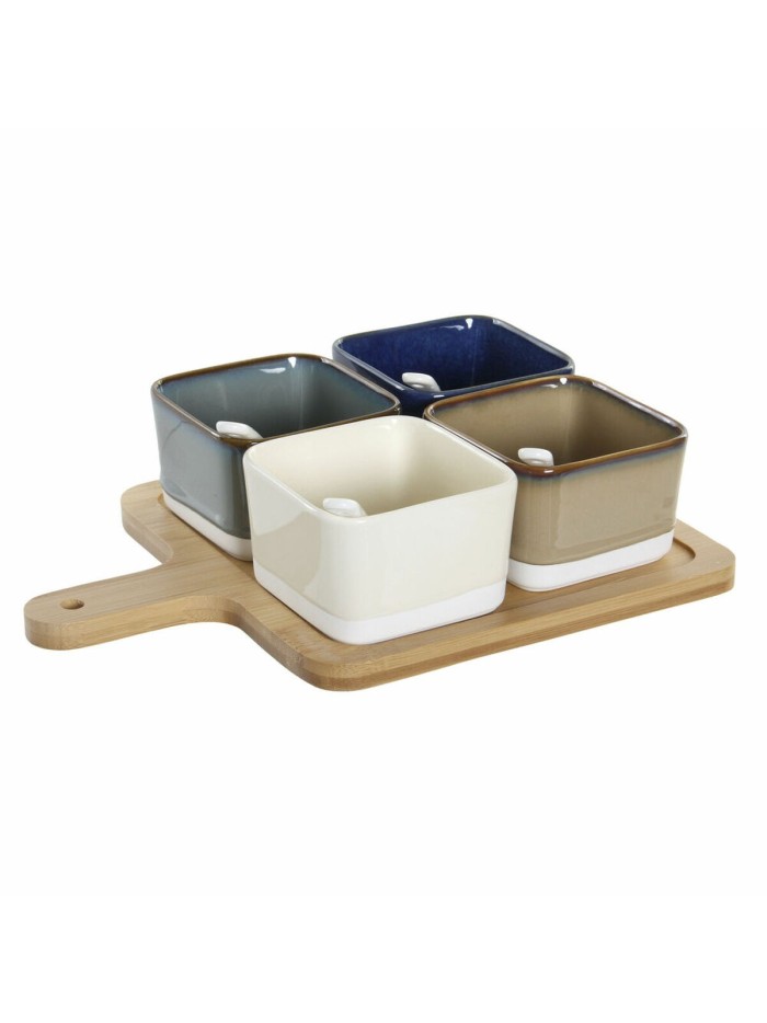 Ensemble à apértif DKD Home Decor 27 x 20 x 1,3 cm Porcelaine Beige Bleu Marron Vert Moderne