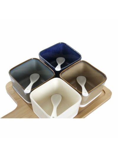 Set de Aperitivo DKD Home Decor 27 x 20 x 1,3 cm Porcelana Beige Azul Marrón Verde Moderno