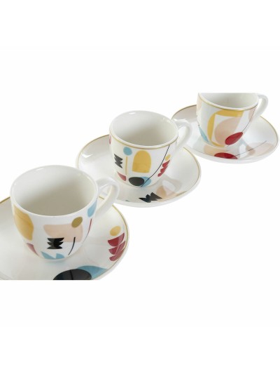 Juego de Tazas de Café DKD Home Decor Abstracto 80 ml Blanco Multicolor