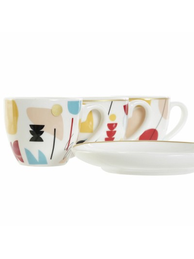 Juego de Tazas de Café DKD Home Decor Abstracto 80 ml Blanco Multicolor