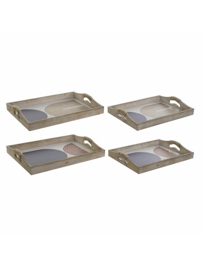 Bandeja DKD Home Decor 40,6 x 30 x 6 cm Beige Azul Madera MDF (2 Unidades)