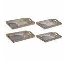 Plateau DKD Home Decor 40,6 x 30 x 6 cm Beige Bleu Bois MDF (2 Unités)