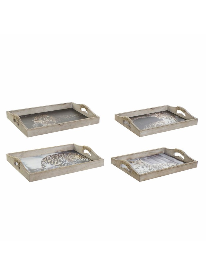 Plateau DKD Home Decor 40,5 x 30 x 6,5 cm Multicouleur Bois MDF (2 Unités)
