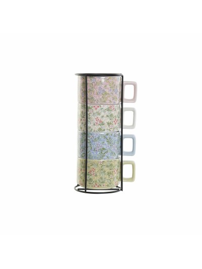 Juego de Tazas de Café DKD Home Decor Azul Verde Rosa Metal Dolomita 260 ml (4 Piezas)