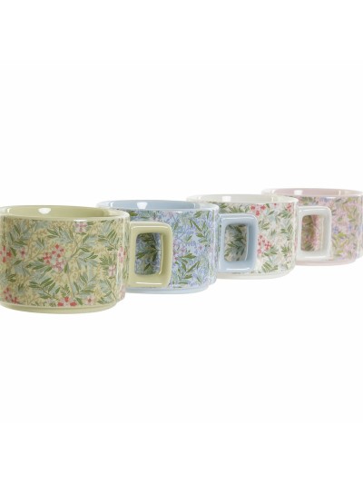 Juego de Tazas de Café DKD Home Decor Azul Verde Rosa Metal Dolomita 260 ml (4 Piezas)