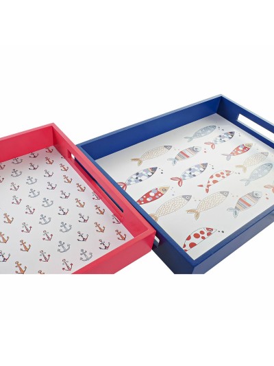 Snack tray DKD Home Decor Blue Coral MDF Wood Mediterranean 40 x 30 x 5 cm (2 Units)