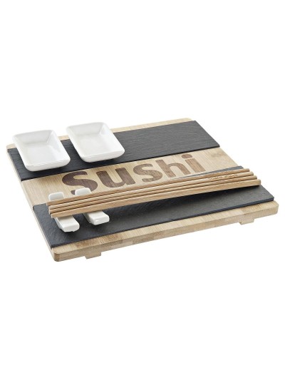 Set de Sushi DKD Home Decor Negro Natural Bambú Pizarra Oriental 25 x 22 x 3 cm