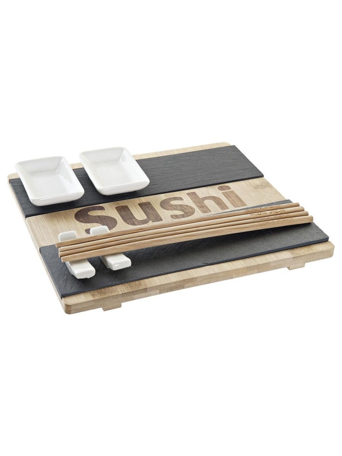 Set de sushi DKD Home Decor Noir Naturel Bambou Ardoise Oriental 25 x 22 x 3 cm