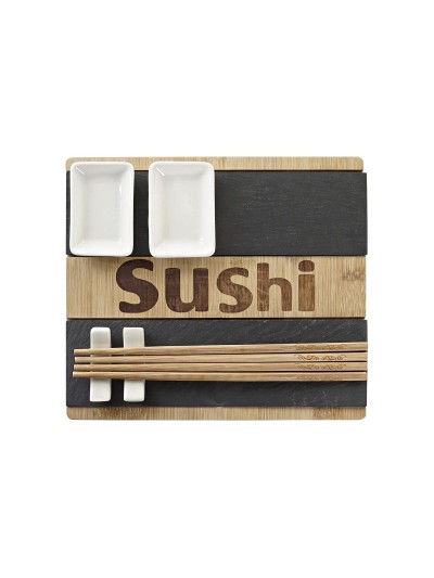 Sushi Set DKD Home Decor Black Natural Bamboo Board Oriental 25 x 22 x 3 cm