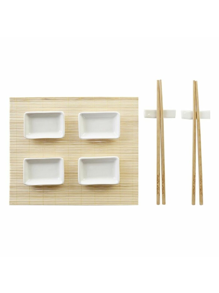 Sushi Set DKD Home Decor Metal Bamboo White Natural Oriental 30 x 40 cm 28 x 22 x 2,5 cm (9 Pieces)