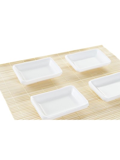 Set de Sushi DKD Home Decor Metal Bambú Blanco Natural Oriental 30 x 40 cm 28 x 22 x 2,5 cm (9 Piezas)