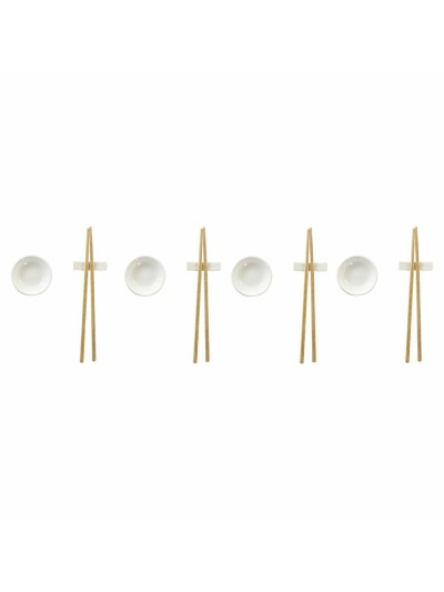 Set de sushi DKD Home Decor Bambou Grès Blanc Naturel Oriental 27,3 x 20,3 x 2,5 cm (12 Unités)