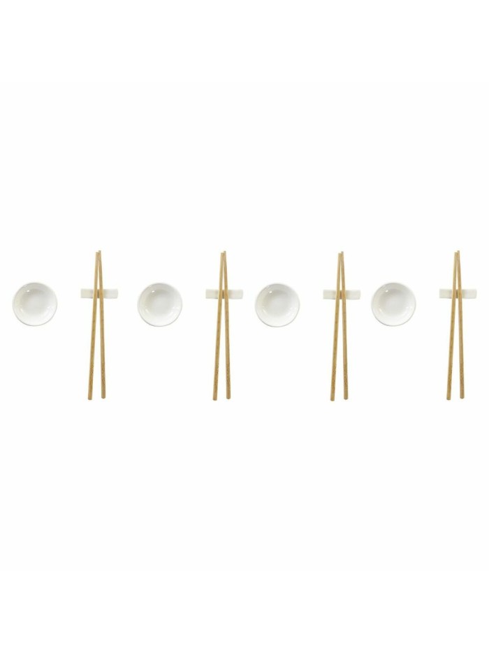 Sushi Set DKD Home Decor Bamboo Stoneware White Natural Oriental 27,3 x 20,3 x 2,5 cm (12 Units)