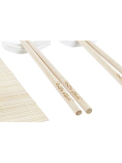 Set de Sushi DKD Home Decor Metal Bambú Blanco Natural Oriental 30 x 40 cm 28 x 22 x 2,5 cm (9 Piezas)