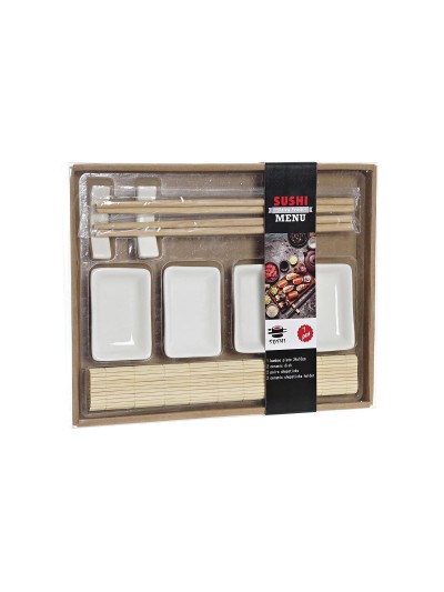 Set de Sushi DKD Home Decor Metal Bambú Blanco Natural Oriental 30 x 40 cm 28 x 22 x 2,5 cm (9 Piezas)