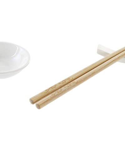 Set de Sushi DKD Home Decor Bambú Gres Blanco Natural Oriental 27,3 x 20,3 x 2,5 cm (12 Unidades)