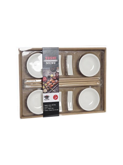 Set de Sushi DKD Home Decor Bambú Gres Blanco Natural Oriental 27,3 x 20,3 x 2,5 cm (12 Unidades)