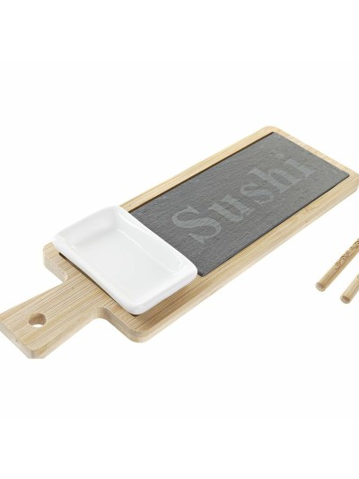 Set de Sushi DKD Home Decor Bambú Pizarra Natural Oriental 28 x 9 x 2 cm (3 Piezas) (6 Piezas)