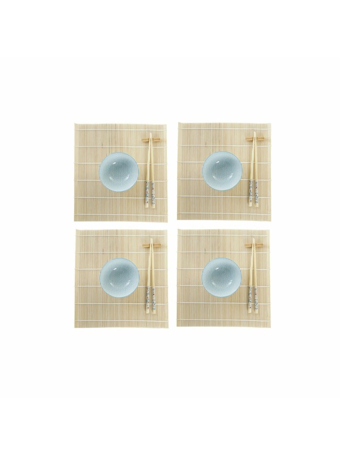 Set de Sushi DKD Home Decor 14,5 x 14,5 x 31 cm Azul Blanco Gres Oriental (16 Piezas)