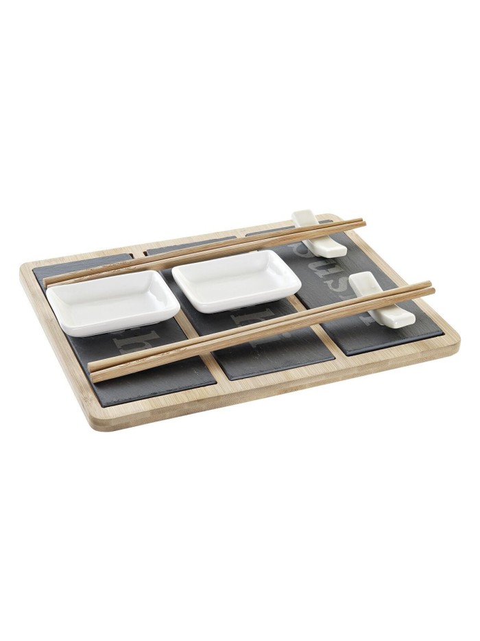 Sushi Set DKD Home Decor Bamboo Board Black Natural Oriental 25 x 19 x 3 cm