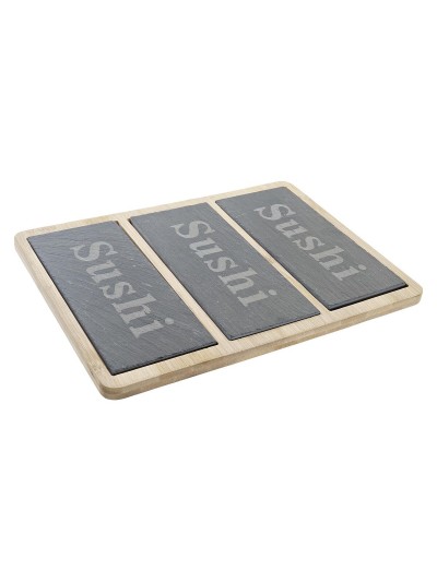 Set de Sushi DKD Home Decor Bambú Pizarra Negro Natural Oriental 25 x 19 x 3 cm