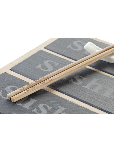 Sushi Set DKD Home Decor Bamboo Board Black Natural Oriental 25 x 19 x 3 cm