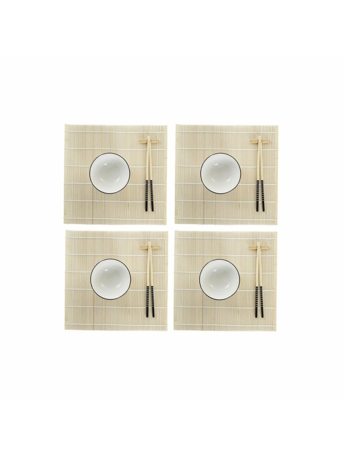 Set de sushi DKD Home Decor Bambou Grès Blanc Oriental 14,5 x 14,5 x 31 cm (16 Pièces)