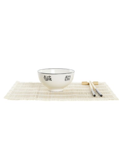 Set de sushi DKD Home Decor Bambou Grès Blanc Oriental 14,5 x 14,5 x 31 cm (16 Pièces)