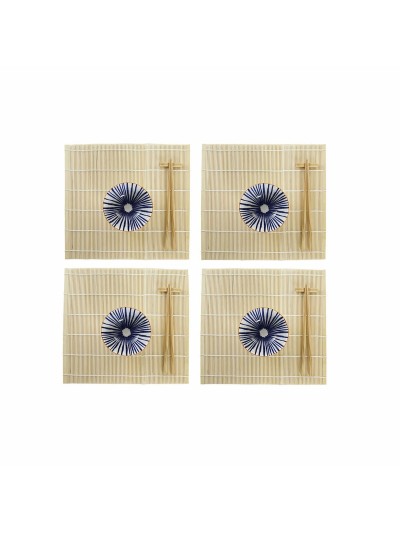 Set de Sushi DKD Home Decor 14,5 x 14,5 x 31 cm Azul Blanco Gres Oriental (16 Piezas)
