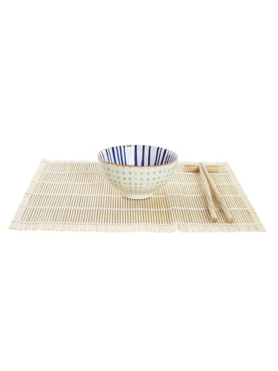 Set de Sushi DKD Home Decor 14,5 x 14,5 x 31 cm Azul Blanco Gres Oriental (16 Piezas)