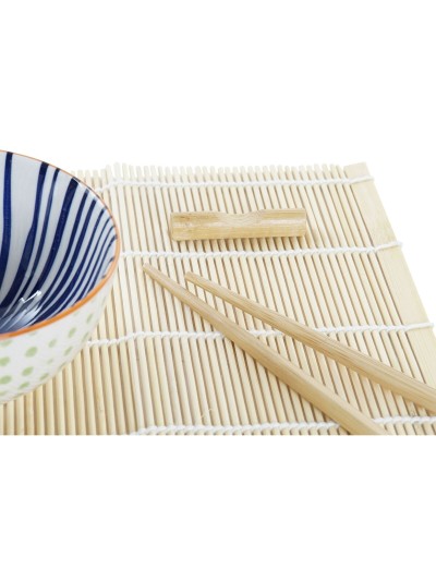 Set de Sushi DKD Home Decor 14,5 x 14,5 x 31 cm Azul Blanco Gres Oriental (16 Piezas)