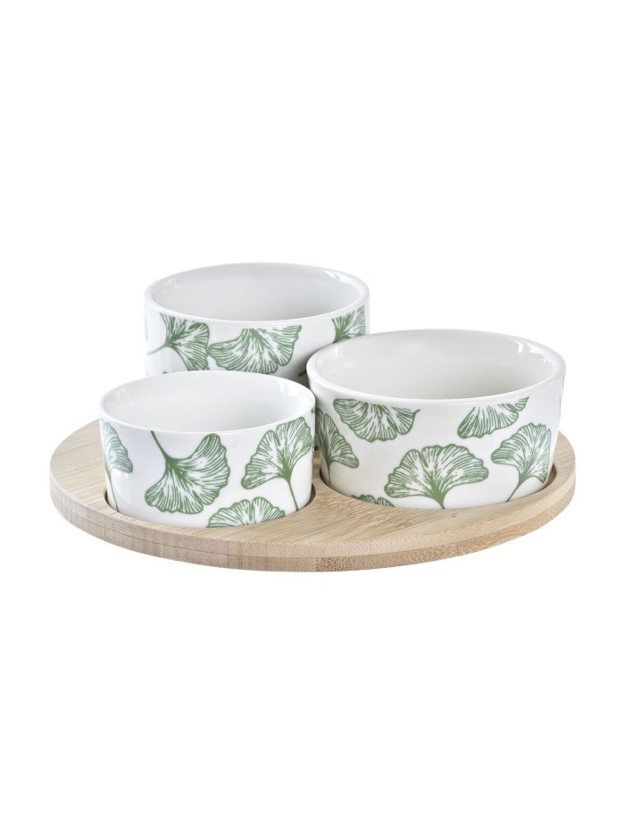 Set de Aperitivo DKD Home Decor Bambú Gres Hojas Tropical 4 Piezas 18 x 18 x 1 cm