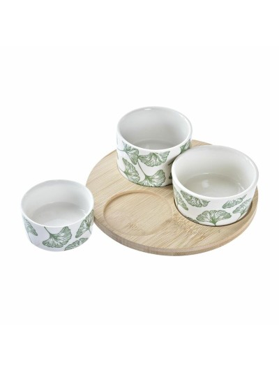 Set de Aperitivo DKD Home Decor Bambú Gres Hojas Tropical 4 Piezas 18 x 18 x 1 cm