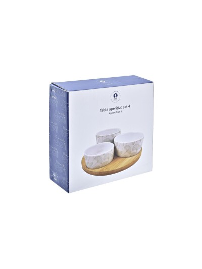 Appetizer Set DKD Home Decor Bamboo Stoneware Sheets Tropical 4 Pieces 18 x 18 x 1 cm