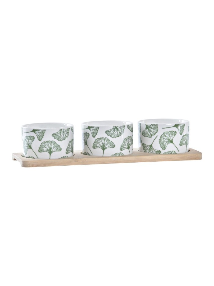 Set de Aperitivo DKD Home Decor Bambú Gres Hojas 3 Piezas 4 Piezas 28 x 9,7 x 1,5 cm